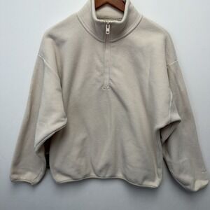 TNA Aritzia Cream Beige Fleece Half Zip Pullover Sweater Size 2XS XXS‎